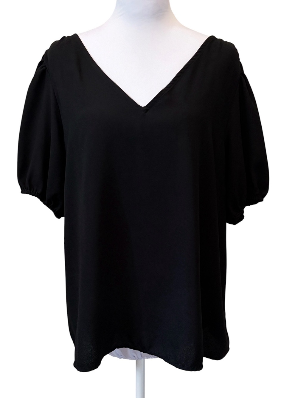 LC Lauren Conrad Black V-Neck Puff Sleeve Blouse XL